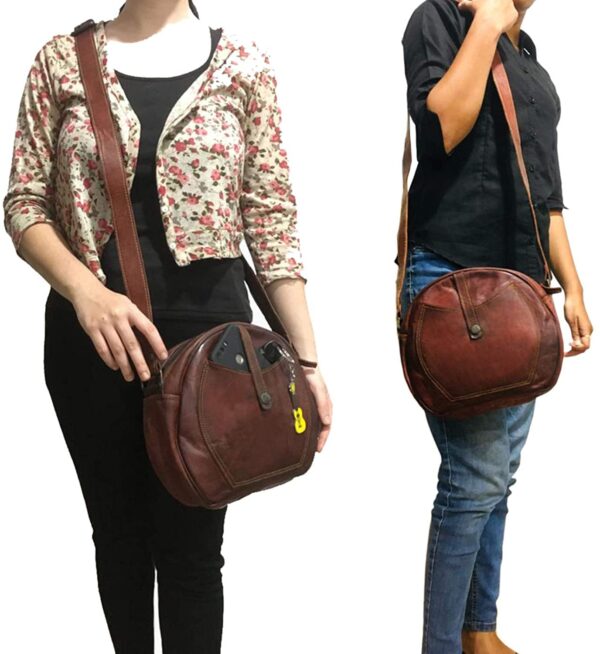 Round leather sling bag