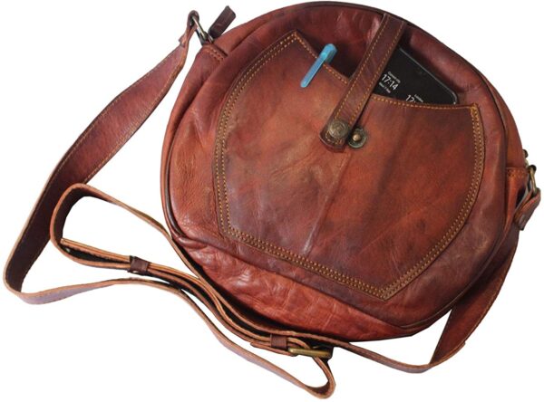 Round leather sling bag